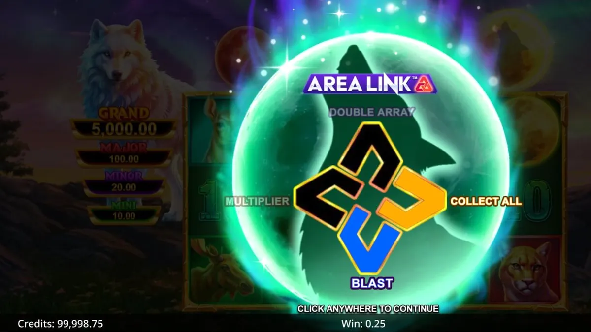 Area Link Wolf Unleashed slot mobile gameplay interface