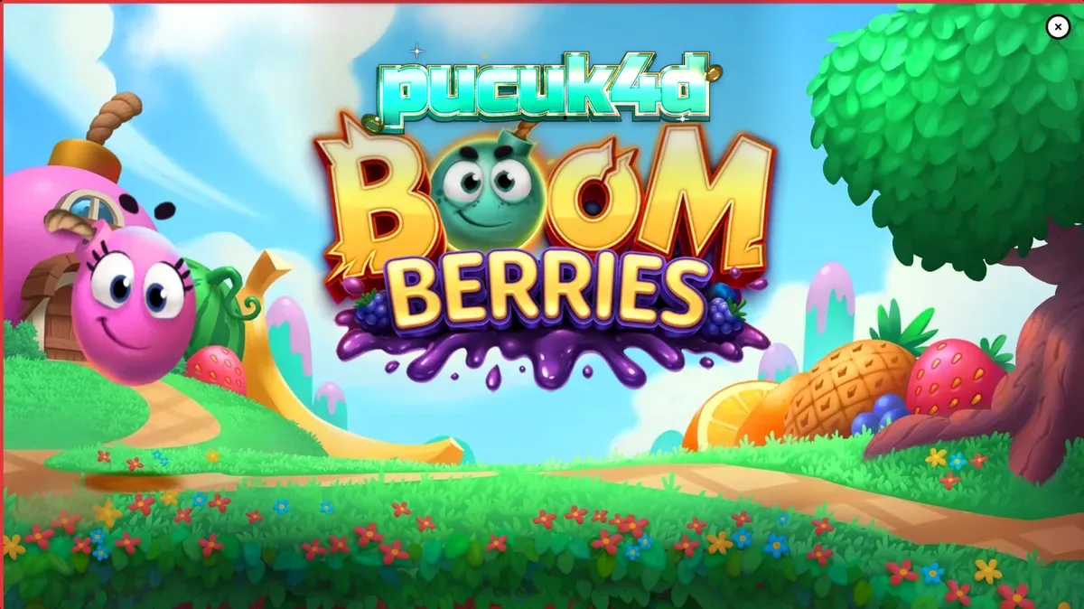 Tampilan visual ceria dari slot Boomberries dengan elemen buah-buahan dan rumah dongeng.